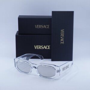 Versace VE4489U 148/8V Rectangle Sunglasses – Transparent/Silver Mirror